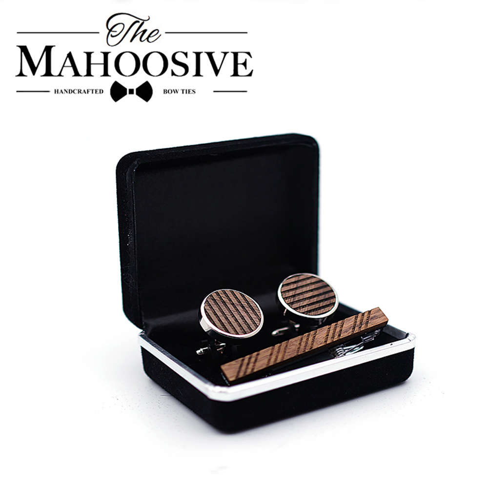 Tie Bar Set Gift - Gemelos de madera de alta calidad,