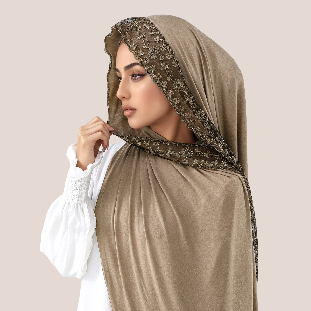 Head Wrap Turban - Jersey de algodón bordado de encaje