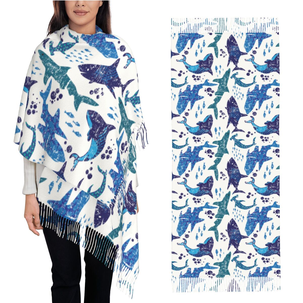 Pashmina Wrap Large - Tiburón mundo submarino océano mar organismo