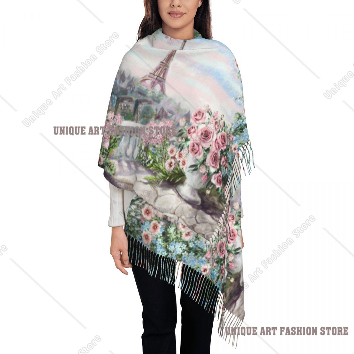 Pashmina Wrap Large - Pintura al óleo Francia París Torre