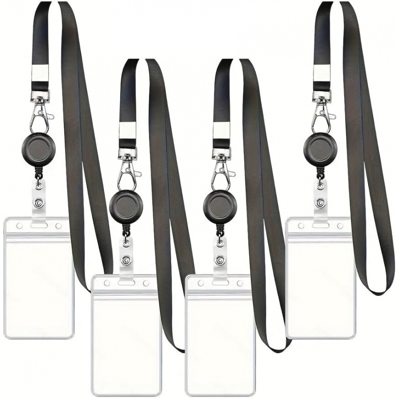 Lanyard Badge Holder - 4 Cordones Negros Retráctiles para Tarjetas