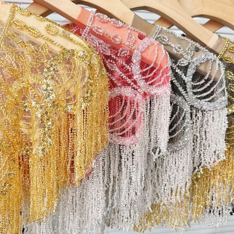 Stole Wedding Shawl - G92D Lentejuelas bordadas Borlas con cuentas