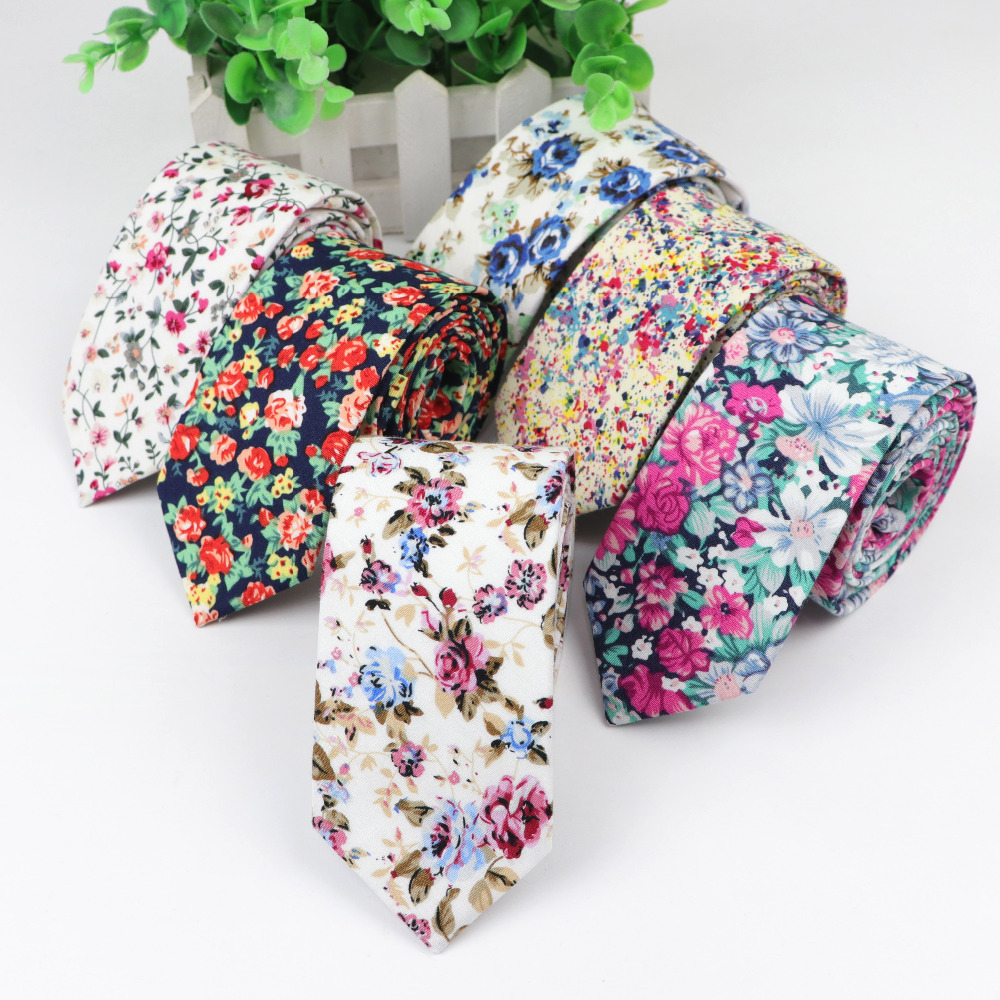 Skinny Tie Men - Corbata de flores de algodón Corbatas