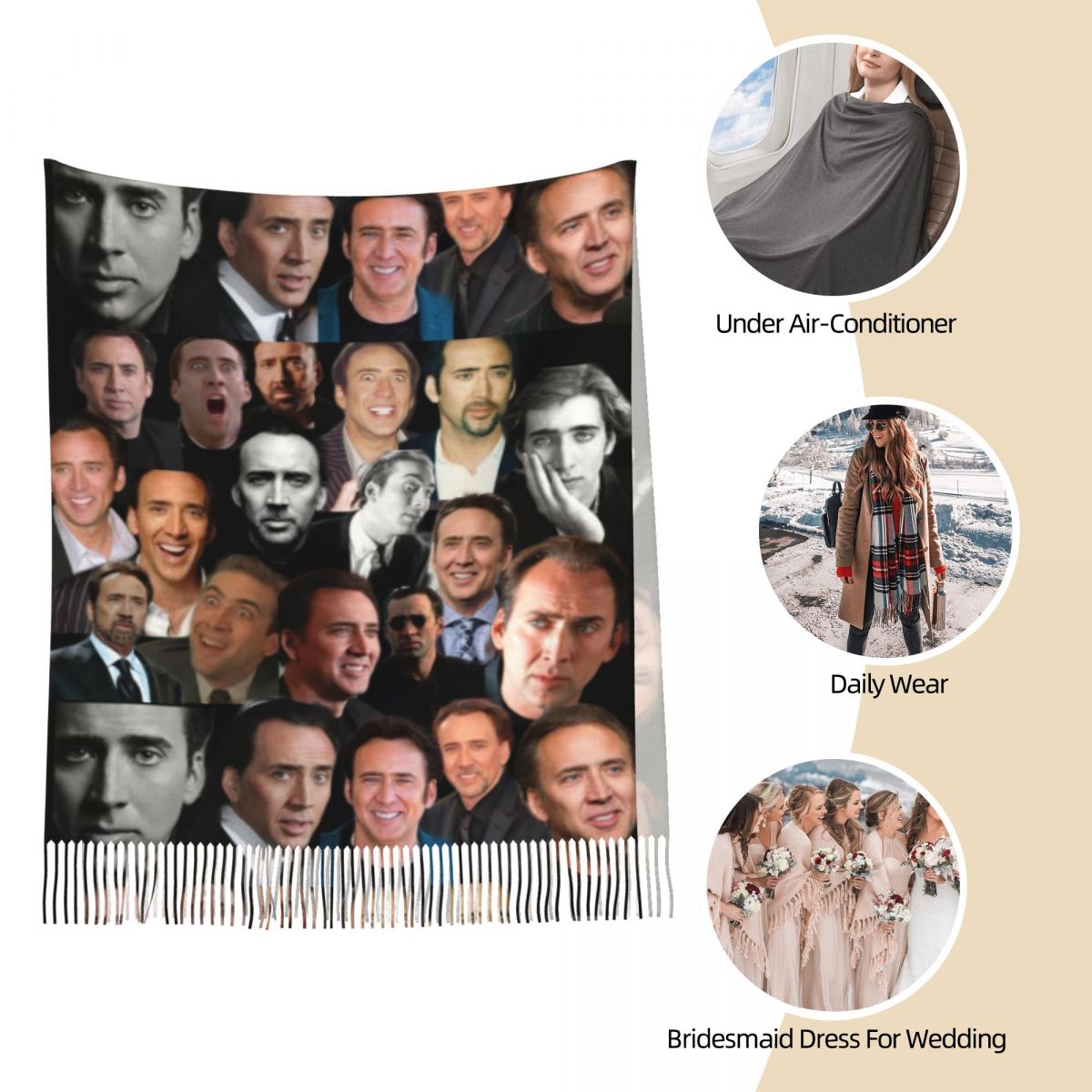 Nicolas Cage Colllage chal env - Pashmina Wrap Large reseña y precio